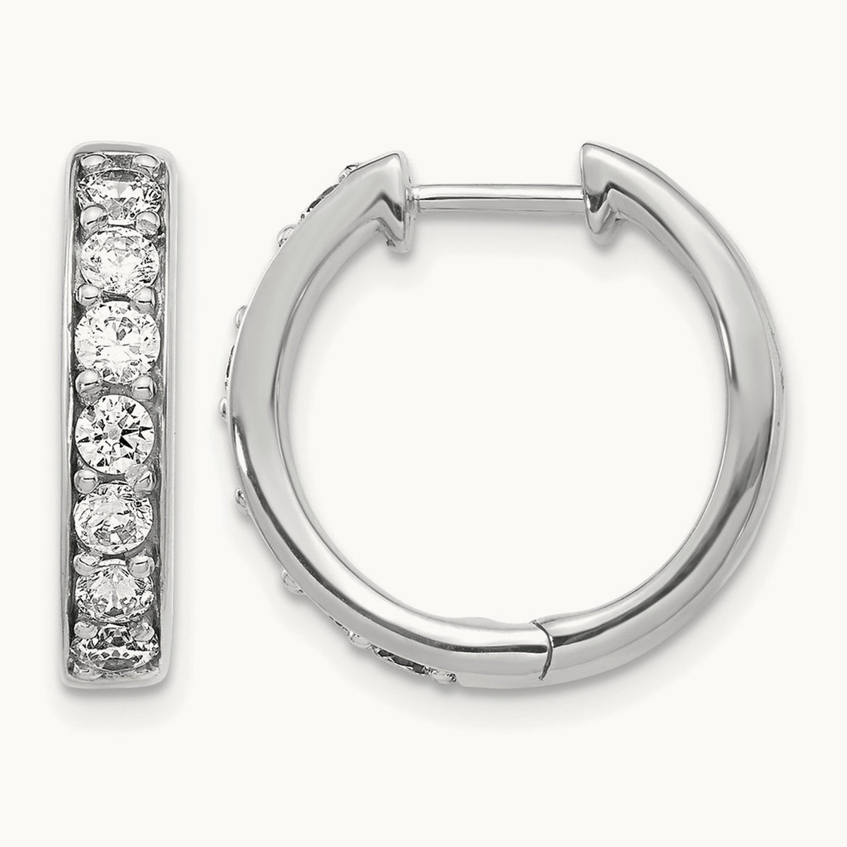 Diamond Hinged Hoop Earrings, 14K White Gold