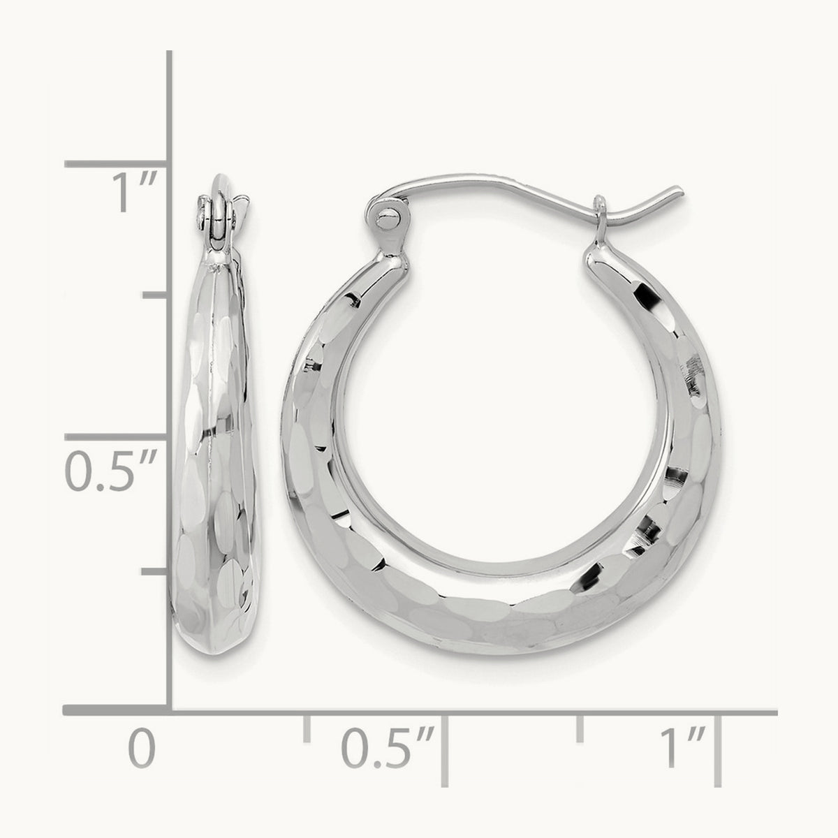 Polished Diamond-cut Hoop Earrings — 14K White Gold
