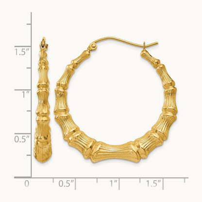 Polished Bamboo Hoop Earrings — 14K Yellow Gold, 27.5mm