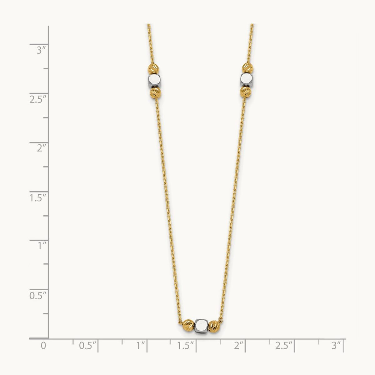 Polished Diamond-cut Bead Fancy w/2in ext. Necklace, 14K Two-tone