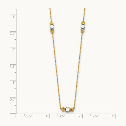 Polished Diamond-cut Bead Fancy w/2in ext. Necklace, 14K Two-tone