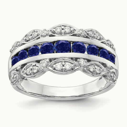Created Sapphire Ring, 0.20 ct tw Lab-Grown Diamond