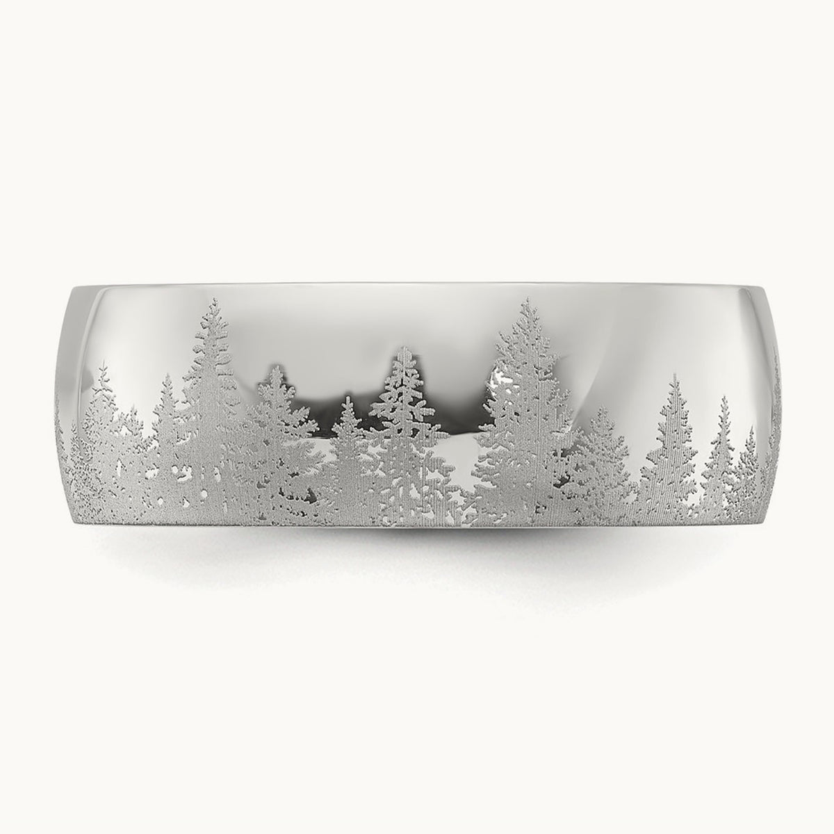 Polished with Lasered Tree Design Band, 8mm, Stainless Steel