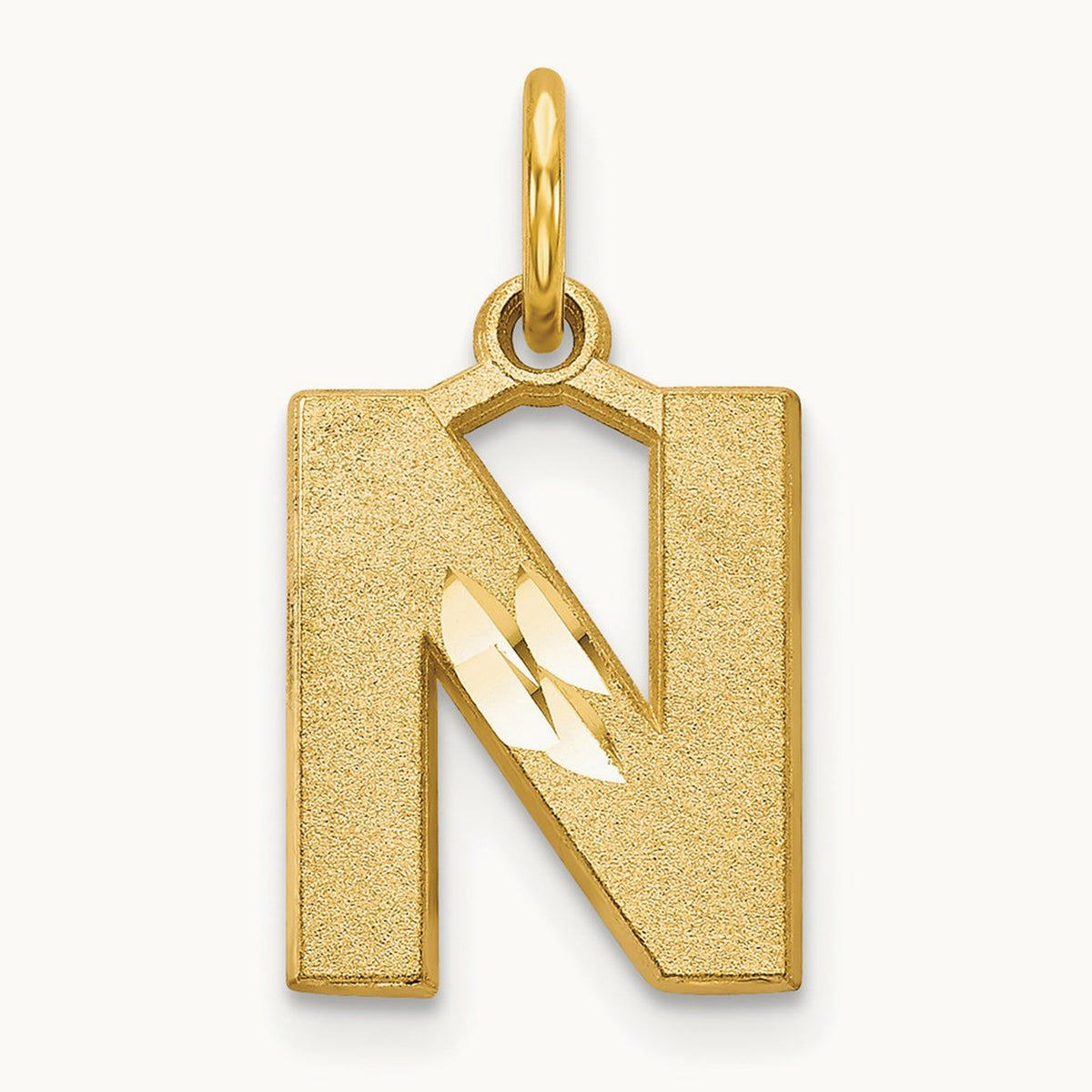 Satin Diamond-cut Initial Charm — 14K Yellow Gold, N
