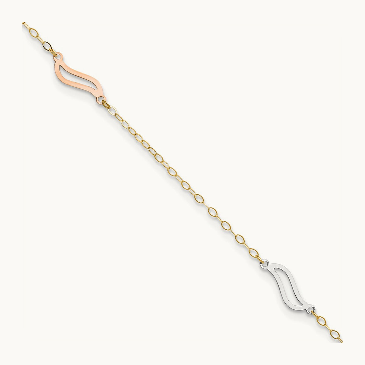 Tri-color with Open S Links 9in Plus 1in ext. Anklet, 14K