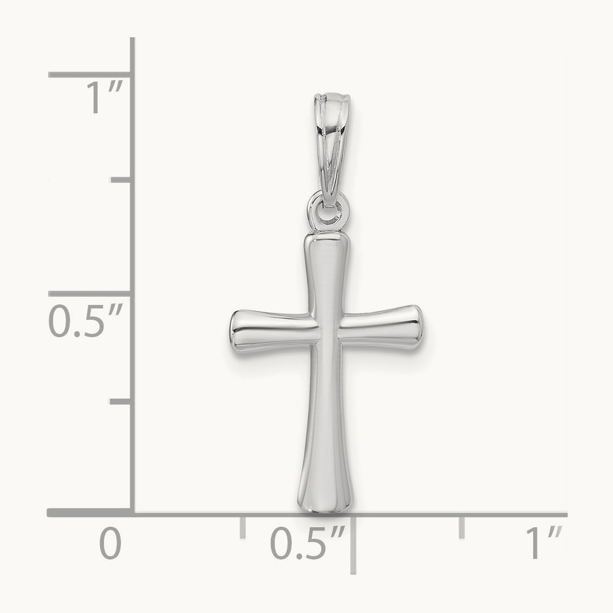 Polished Beveled Cross w/ Round Tips Charm — 14K White Gold, 22mm