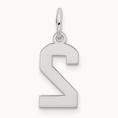 Small Satin Number 2 Charm — 14K White Gold