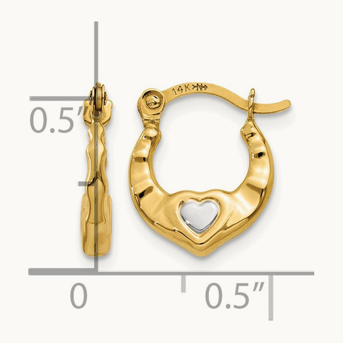 & Rhodium Heart Hollow Hoop Earrings, 14K