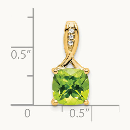 Cushion Peridot and Diamond Pendant — 14K Yellow Gold