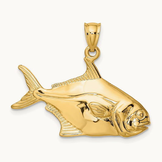 3-D Polished Pompano Fish Charm, 14K