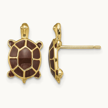 w/ Brown Enamel Sea Turtle Post Earrings, 14K