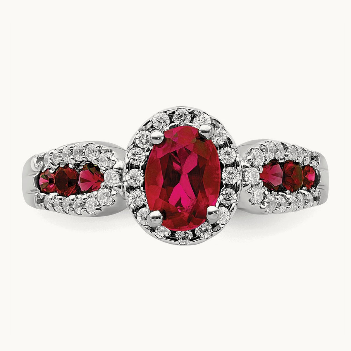 Oval Created Ruby Ring, 0.25 ct tw Lab-Grown Diamond — photo set