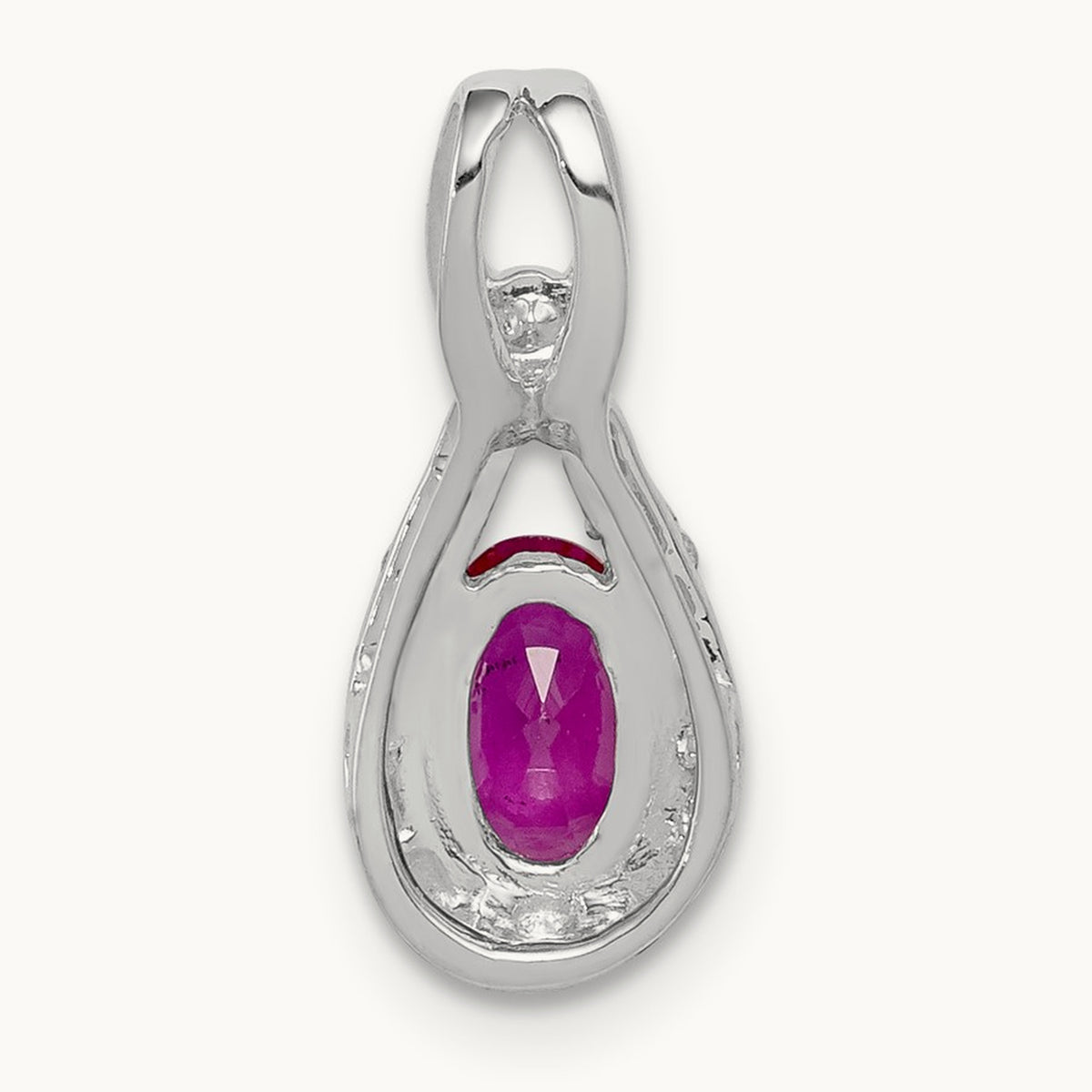 Created Ruby Pendant, 0.10 ct tw Lab-Grown Diamond — 14K White Gold
