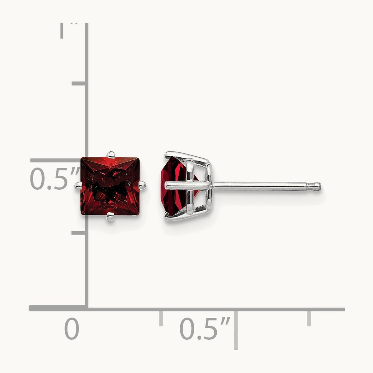 Princess Cut Garnet Earrings, 5mm, 14K White Gold