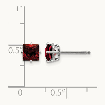 Princess Cut Garnet Earrings, 5mm, 14K White Gold