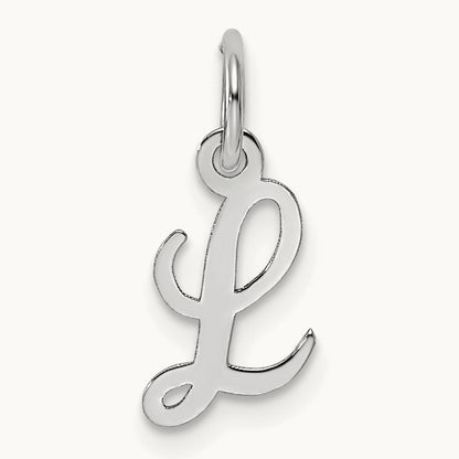 Small Script Letter L Initial Charm, 14K White Gold