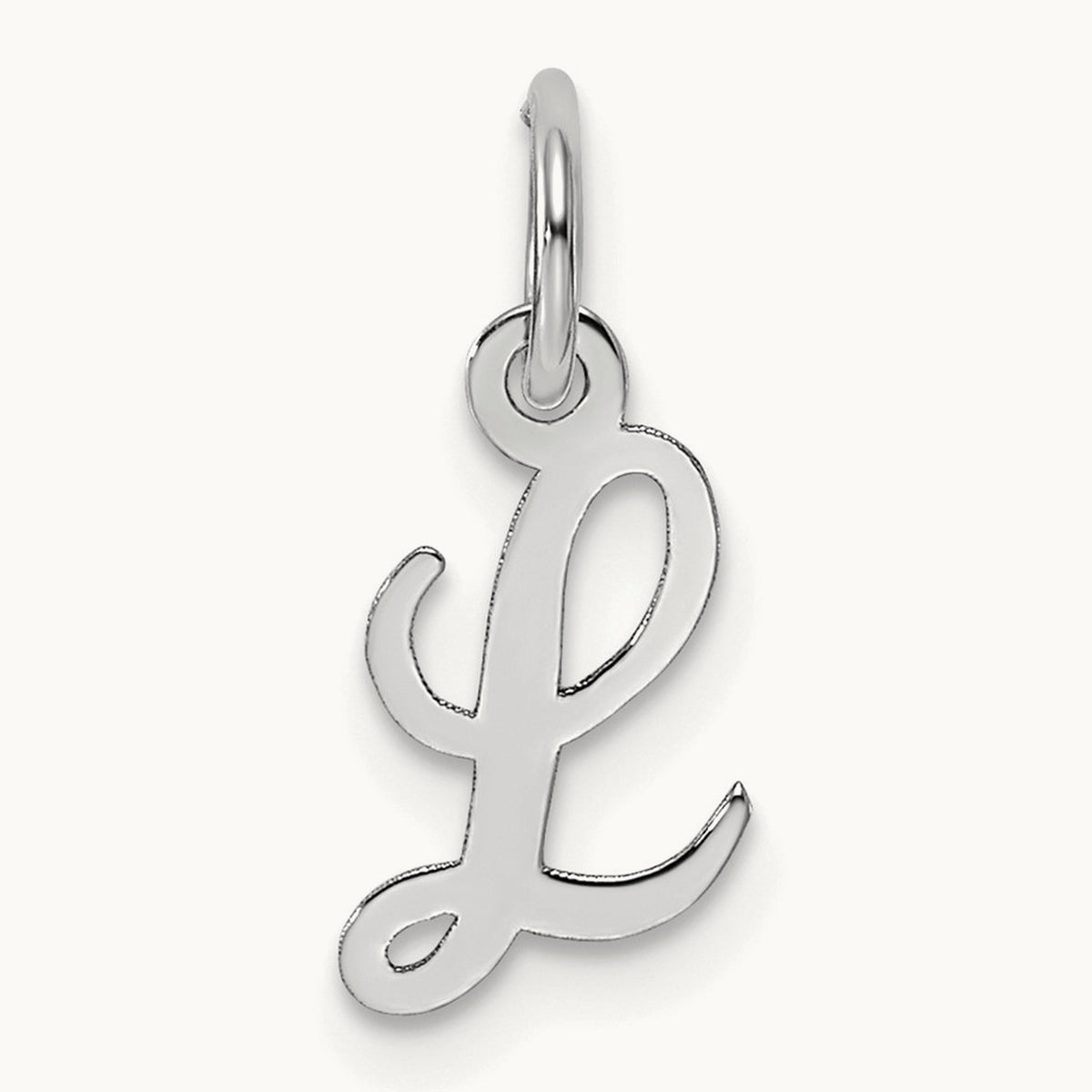 Small Script Letter L Initial Charm, 14K White Gold