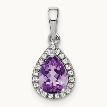 Pear Amethyst and Diamond Halo Pendant, 14K White Gold