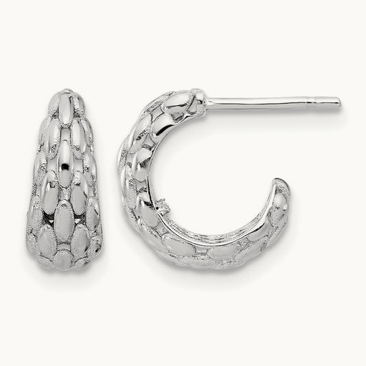 Satin J-Hoop Earrings, 14K White Gold — Leslie's