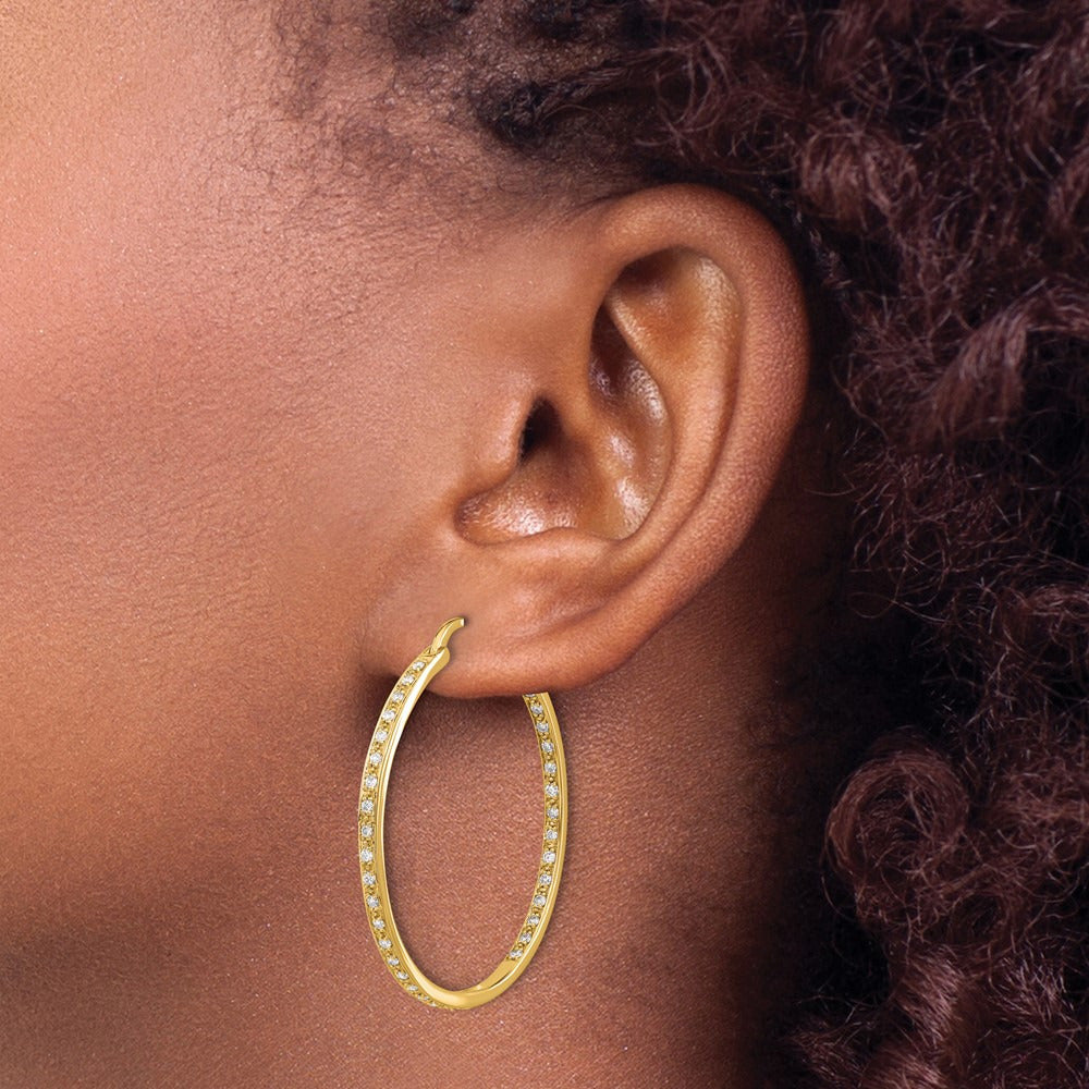 In/Out Hoop Earrings, 0.50-0.75 ct tw Lab-Grown Diamond — 5/8 ct, 14K Yellow Gold