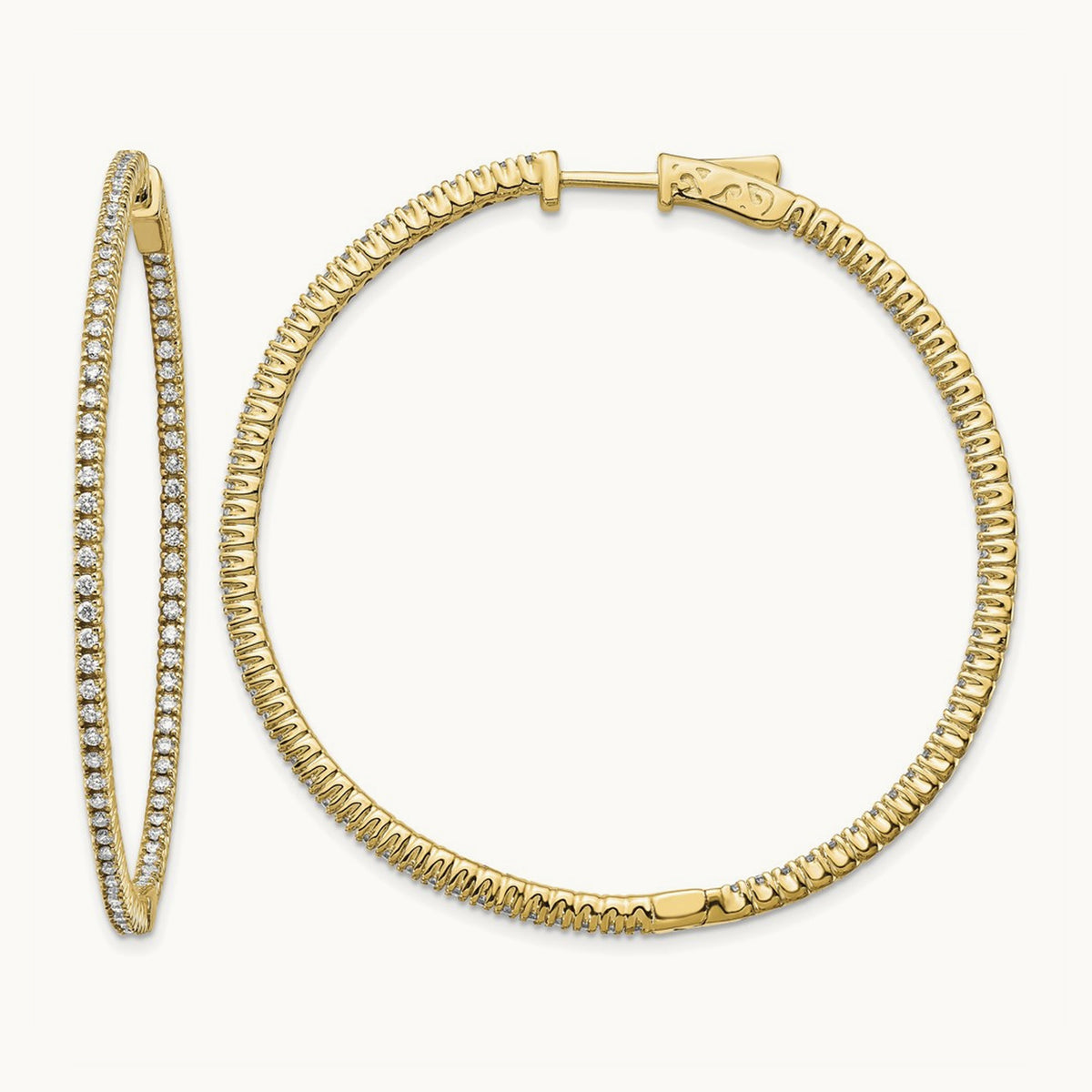Diamond Round Hoop w/Safety Clasp Earrings, 14K