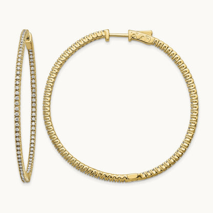 Diamond Round Hoop w/Safety Clasp Earrings, 14K