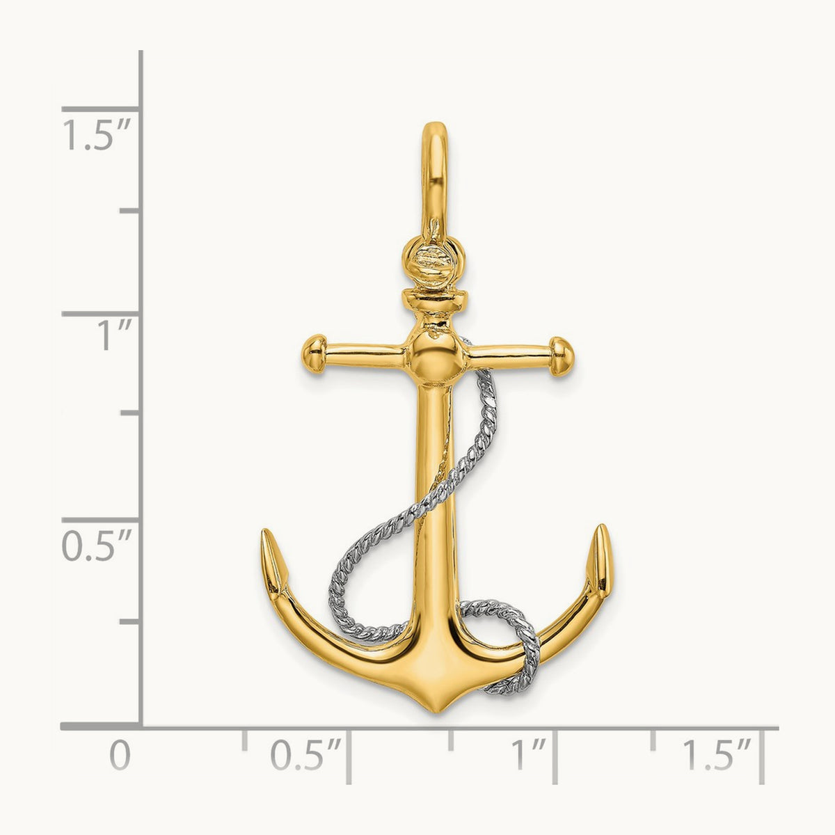 3-D Anchor w/T Bar and Rope w/Shackle Bail Charm, 14K Two-tone