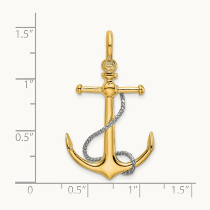 3-D Anchor w/T Bar and Rope w/Shackle Bail Charm, 14K Two-tone
