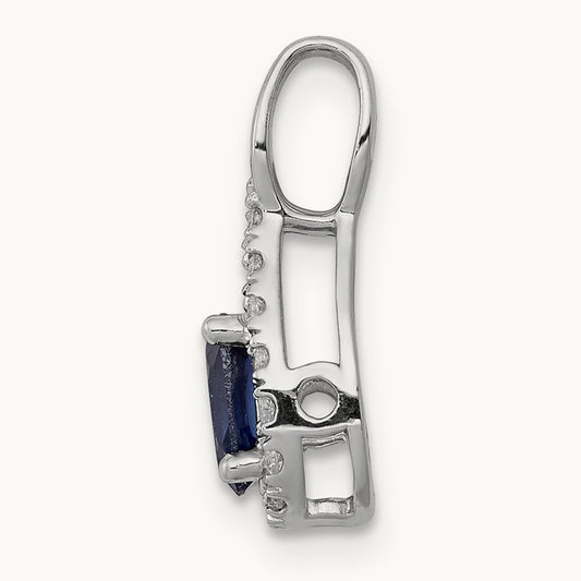 Diamond and Sapphire Teardrop Halo Pendant, 14K White Gold