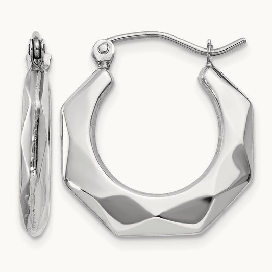 Faceted Hoop Earrings, 14K White Gold