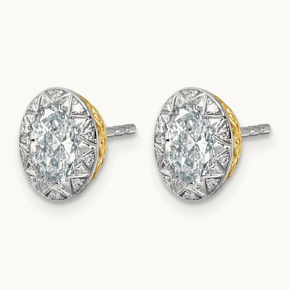 With Rhodium Oval Center Earrings, 1.50 ct tw Lab-Grown Diamond