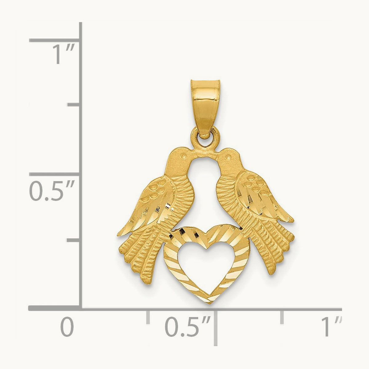 Polished Diamond-cut Love Birds with Heart Pendant, 14K