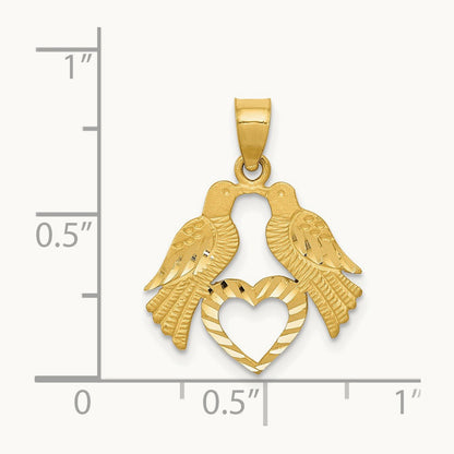 Polished Diamond-cut Love Birds with Heart Pendant, 14K
