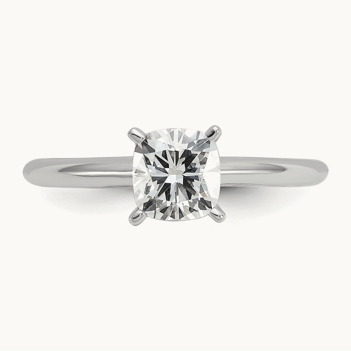 1ct Cert Lab Grown Diamond VS+ F+ Cushion Comp Solitaire Eng Ring, 14K White Gold
