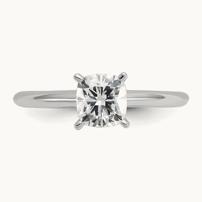 1ct Cert Lab Grown Diamond VS+ F+ Cushion Comp Solitaire Eng Ring, 14K White Gold