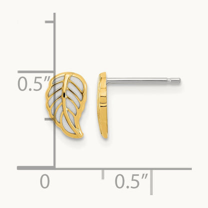 Leaf Post Earrings, 14K Two Tone