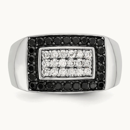 IBGoodman Men's Polished Black/White Dia Rectangular Cluster Ring, 14K White Gold