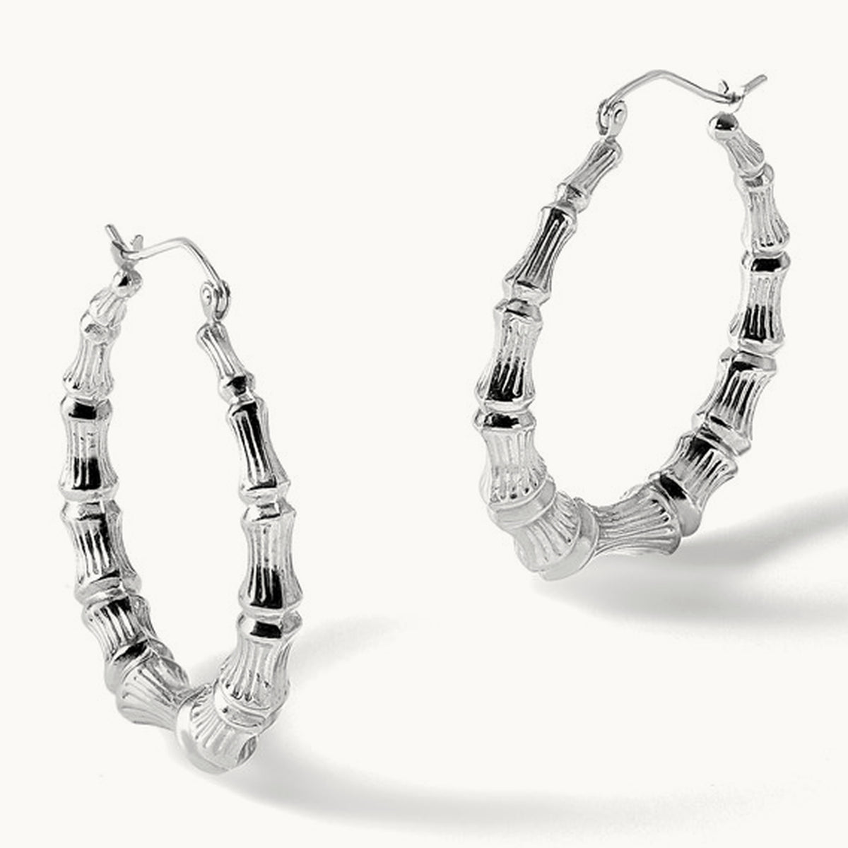 Polished Bamboo Hoop Earrings — 14K White Gold, 34.5mm