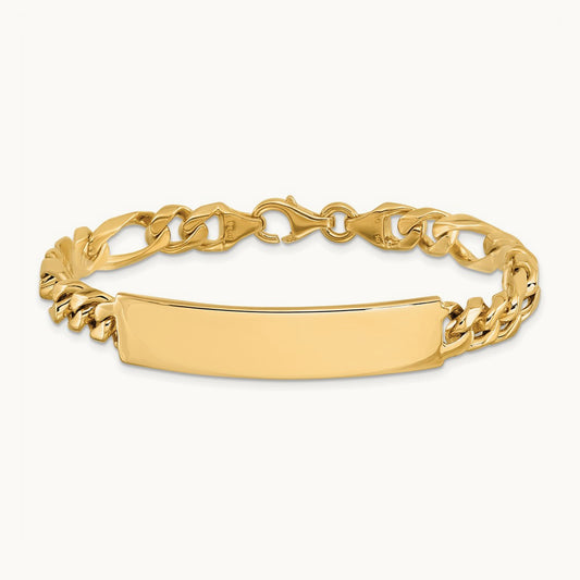 Hand-polished Figaro ID Bracelet, 14K