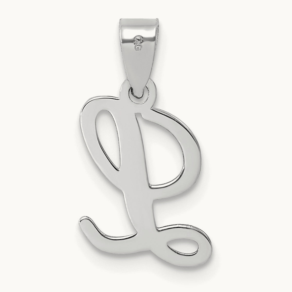 White Gold Script Letter L Initial Pendant, 14K White Gold