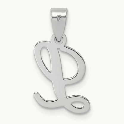 White Gold Script Letter L Initial Pendant, 14K White Gold