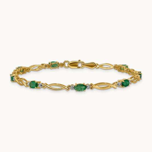 Diamond and Emerald Bracelet, 14K