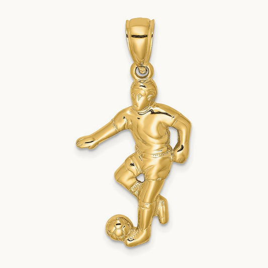 Boy Soccer Player Running with Ball Charm, 14K