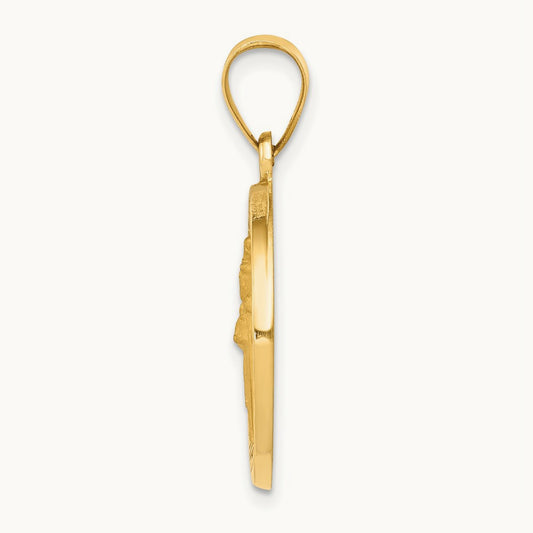 Polished and Satin St Patrick Medal Hollow Pendant — 14K Yellow Gold