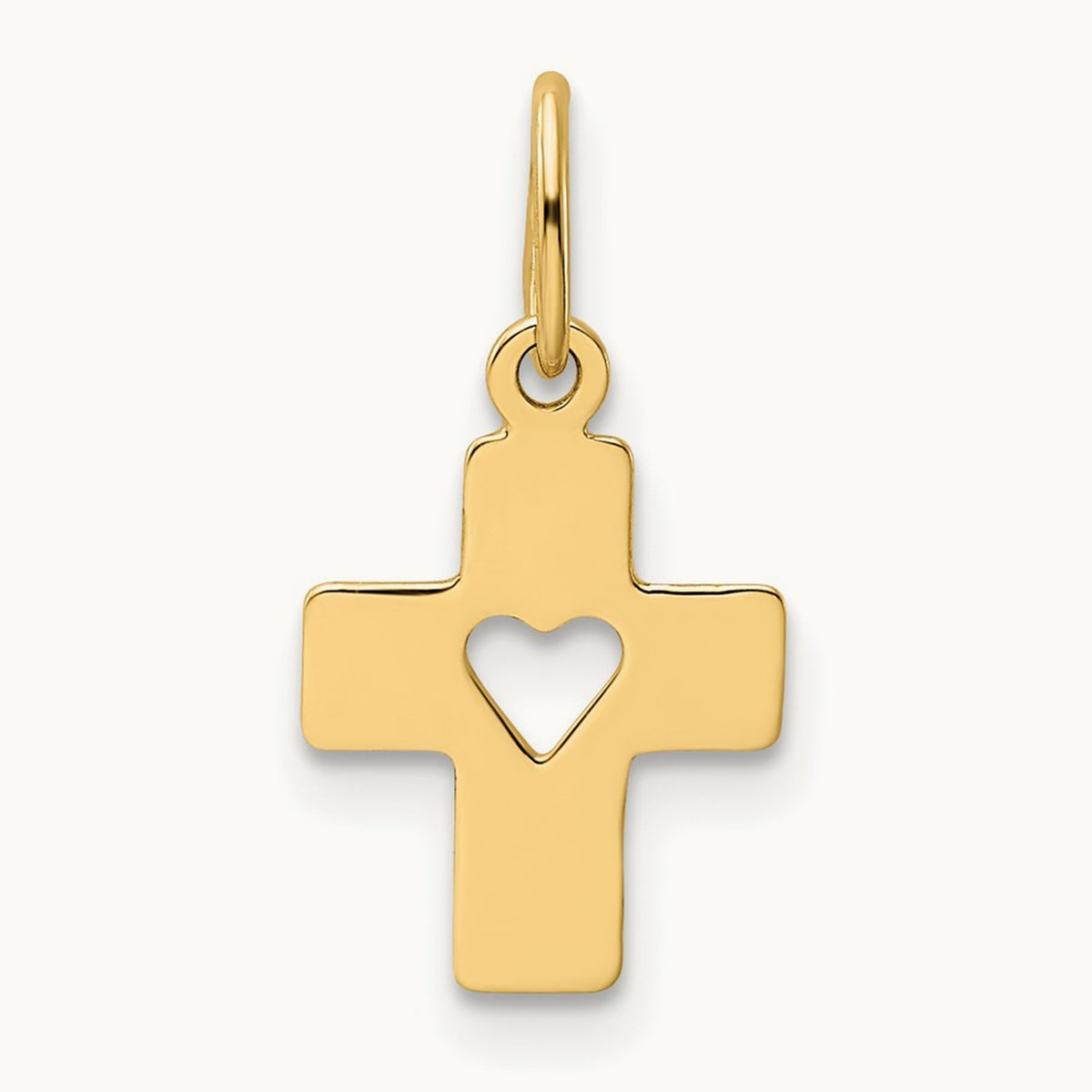 Polished Cross with Heart Pendant, 14K