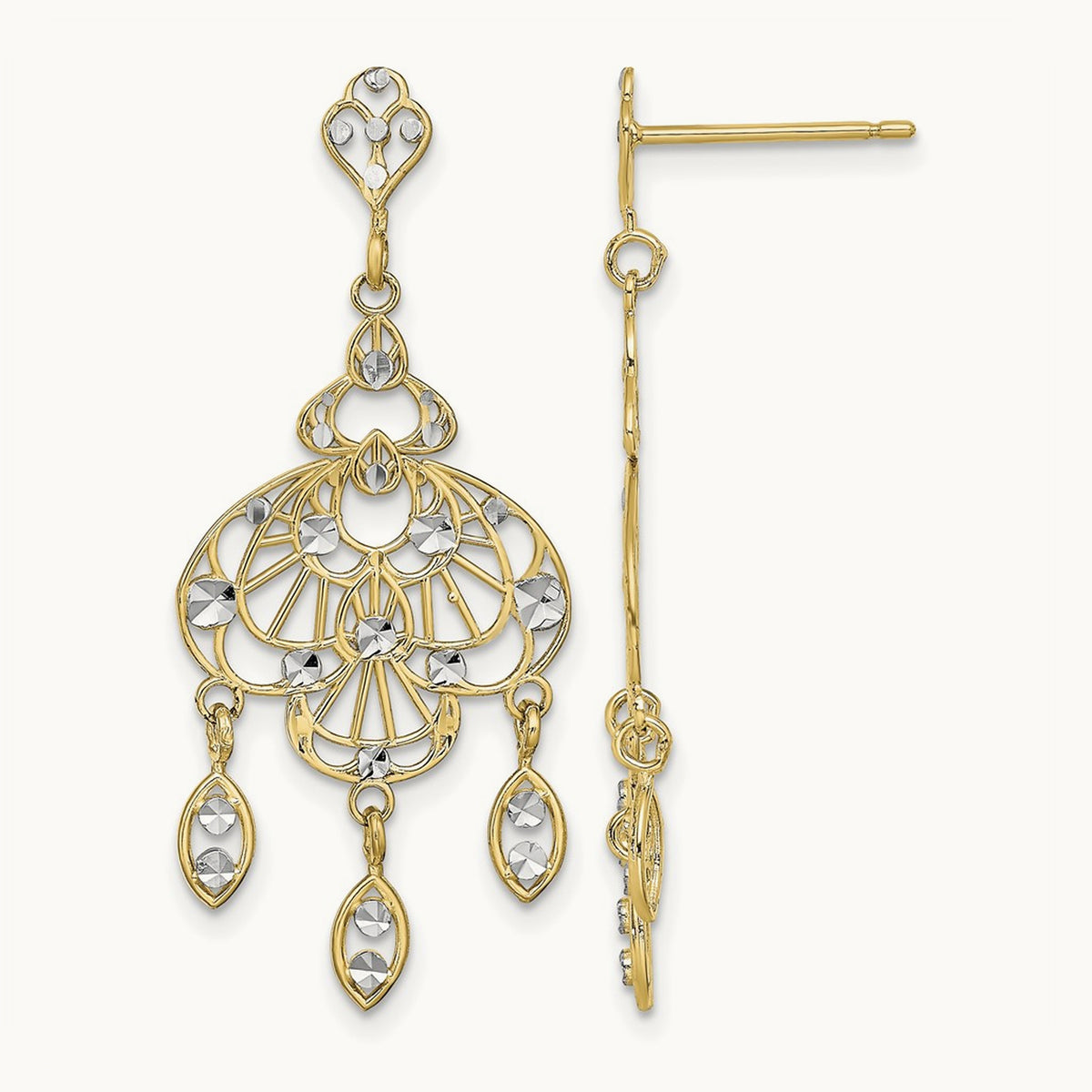 w/Rhodium D/C Chandelier Fancy Earrings, 14K