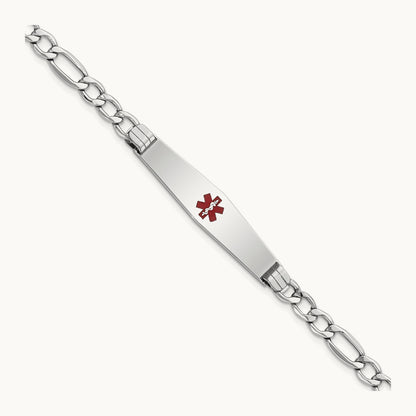 WG Semi-Solid Medical Soft Diamond Shape Red Enamel Figaro ID Bracelet, 14K