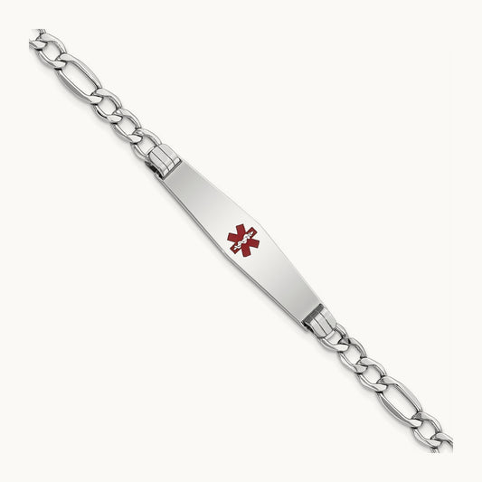 WG Semi-Solid Medical Soft Diamond Shape Red Enamel Figaro ID Bracelet, 14K