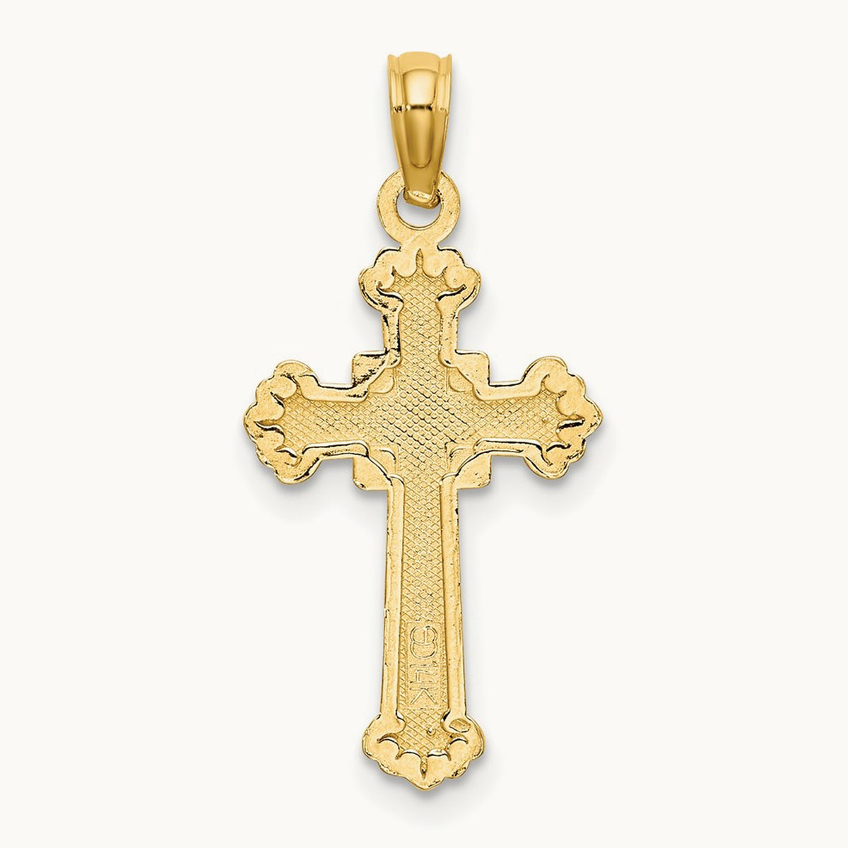 Textured Leaves On Edges Cross Charm, 14K