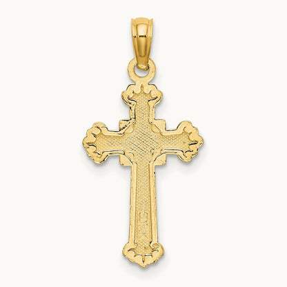 Textured Leaves On Edges Cross Charm, 14K